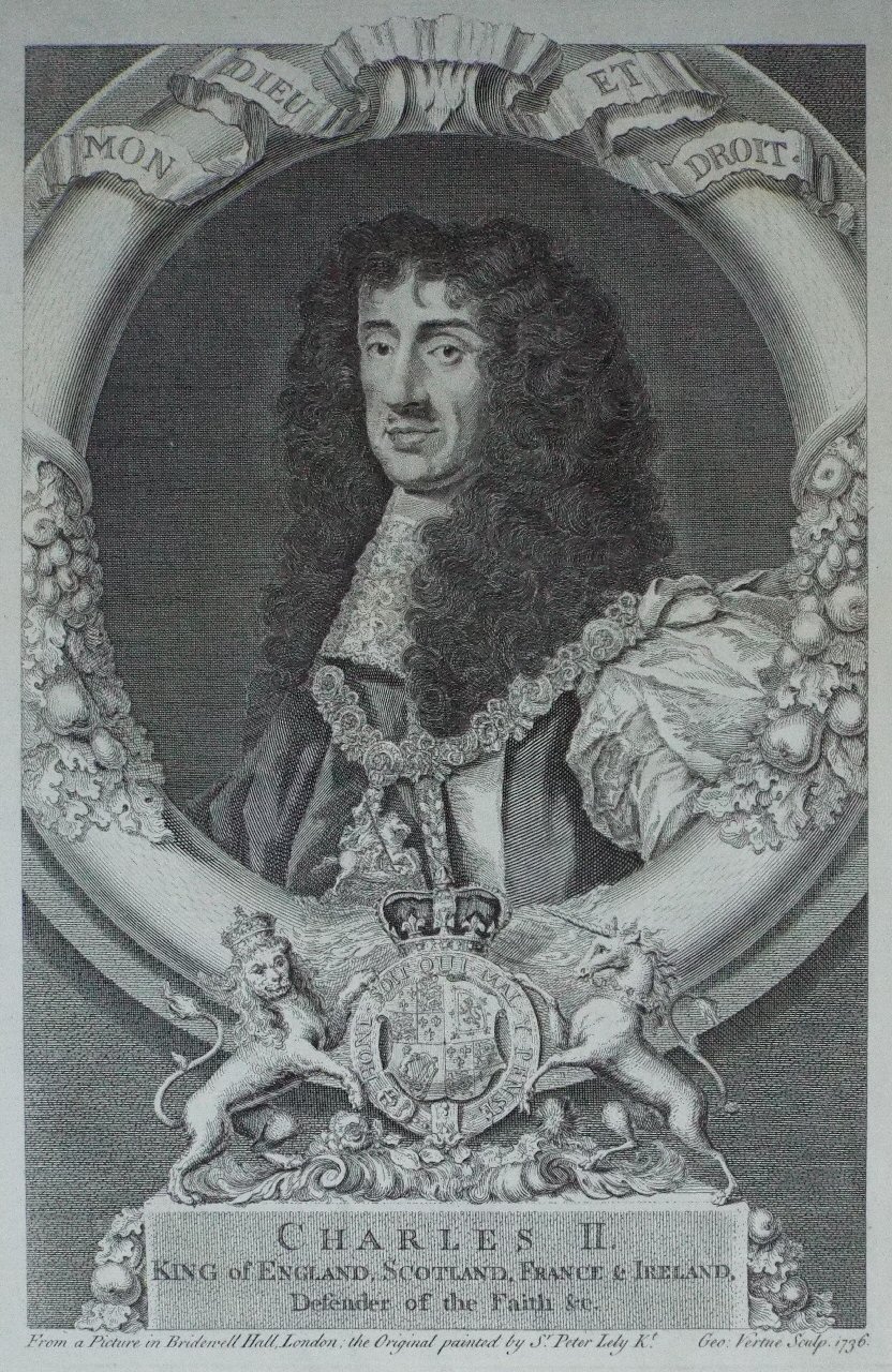 Print - Charles II . King of England, Scotland, France & Ireland, Defender of the Faith &c. - Vertue
